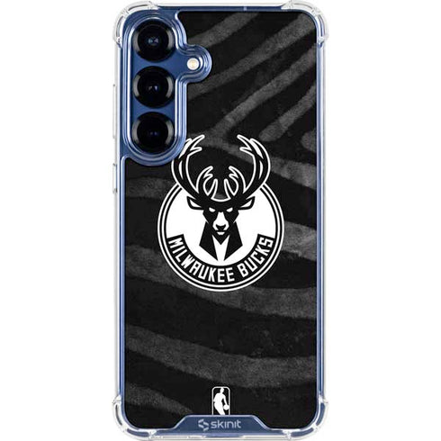 NBA Milwaukee Bucks Animal Print Black Galaxy S25 Clear Case